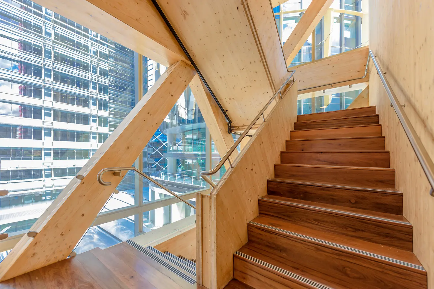 Wood staircase in office