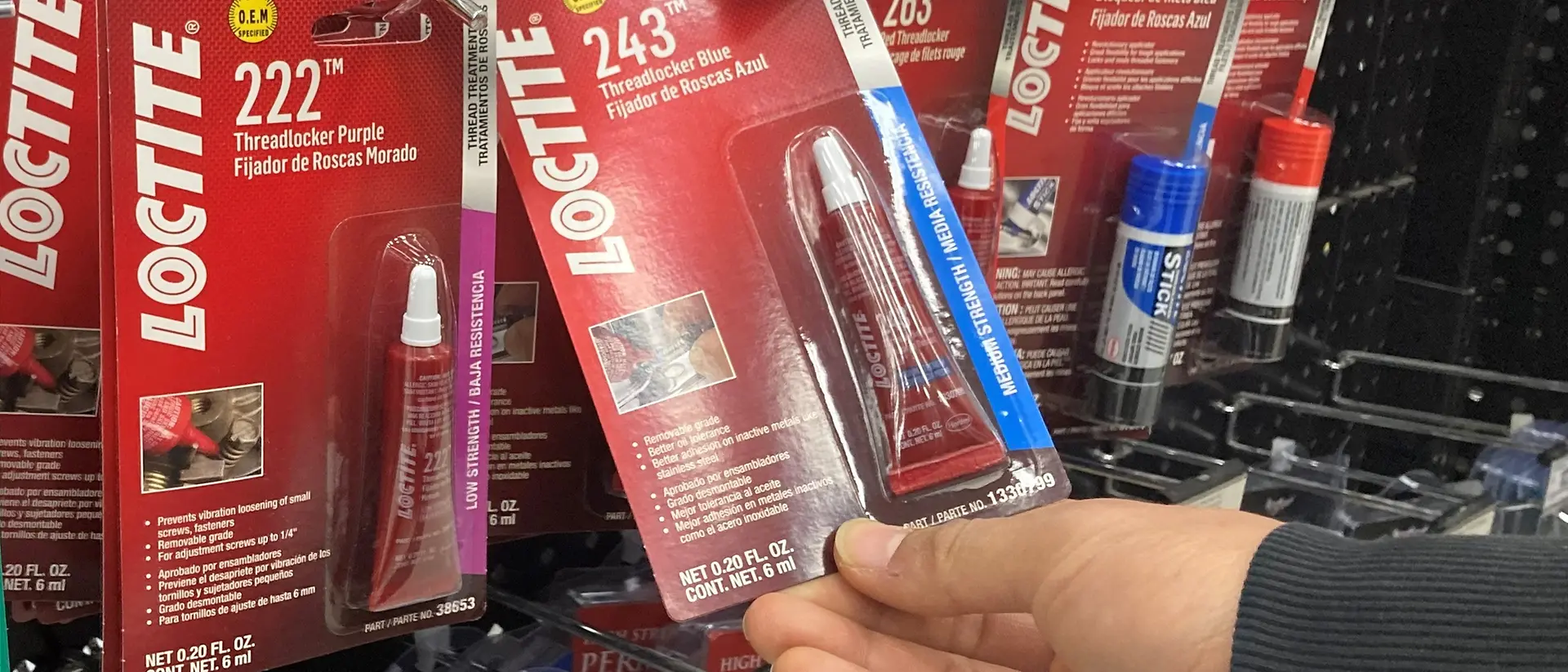 Loctite thread lockers and thread sealants on display in Supercheap Auto stores.