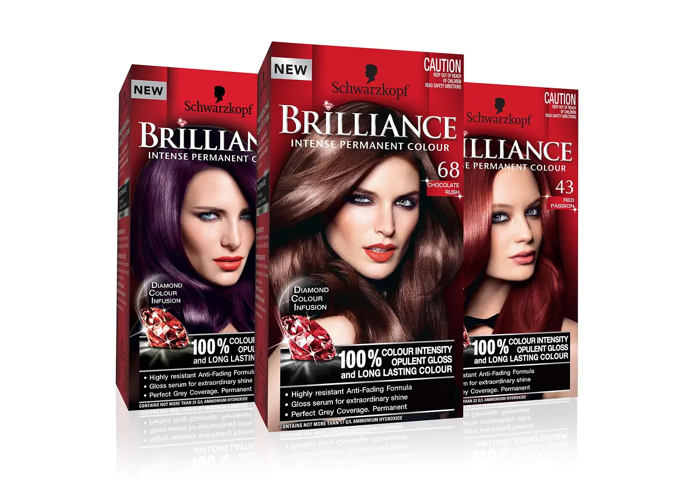 Selection of Schwarzkopf Brilliance Intense Permanent Colour range